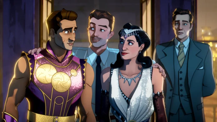 What If Season 3 Episode 2: Kathryn Hahn as Agatha Harkness, Kumail Nanjiani as Kingo, Dominic Cooper as Howard Stark, James D'Arcy as Edwin Jarvis